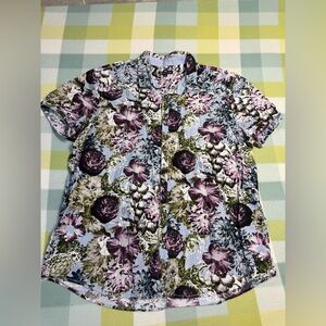 INC International Concepts Purple, Green & Blue Floral Short-Sleeve Button-Down